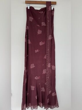 Women's Floral Maxi Skirt in Burgundy